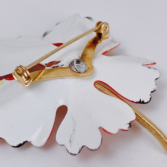 VTG Mid Century Brooch Enamel Leaf Fall Autumn Colors Colorful Metal 50s Jewelry - Picture 10 of 11